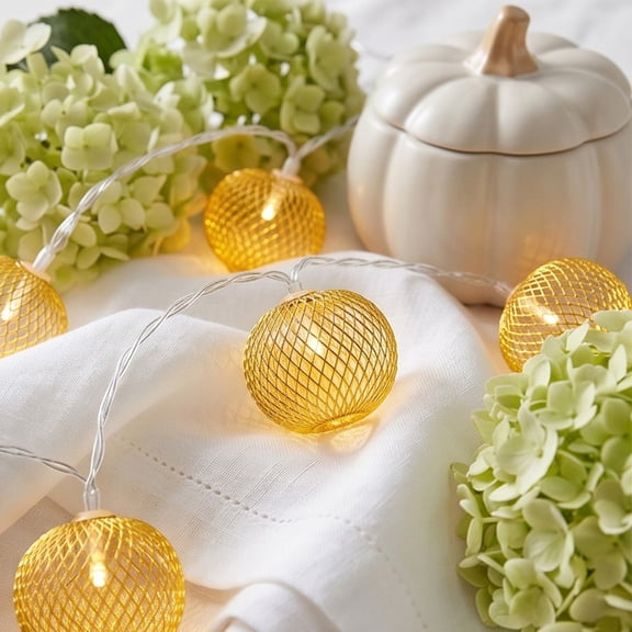 AuroraX Decorative Lantern String Lights 10 Metal Ball String Lights Connectable Waterproof Indoor Outdoor Fairy Lights Gold