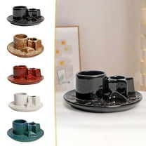 AuroraX Decorative Taper Pillar Candle Holder Ceramic Black Candlestick Holders Rustic Vintage Romantic Elegant Valentines Day Tray Candle Stand Gifts for Table Centerpieces Dining Wedding Decor