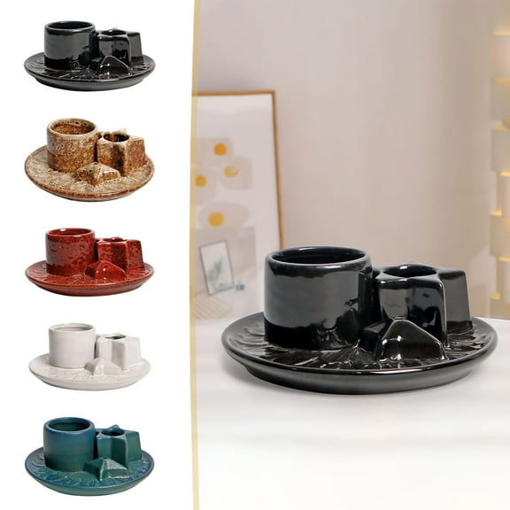AuroraX Decorative Taper Pillar Candle Holder Ceramic Black Candlestick Holders Rustic Vintage Romantic Elegant Valentines Day Tray Candle Stand Gifts for Table Centerpieces Dining Wedding Decor