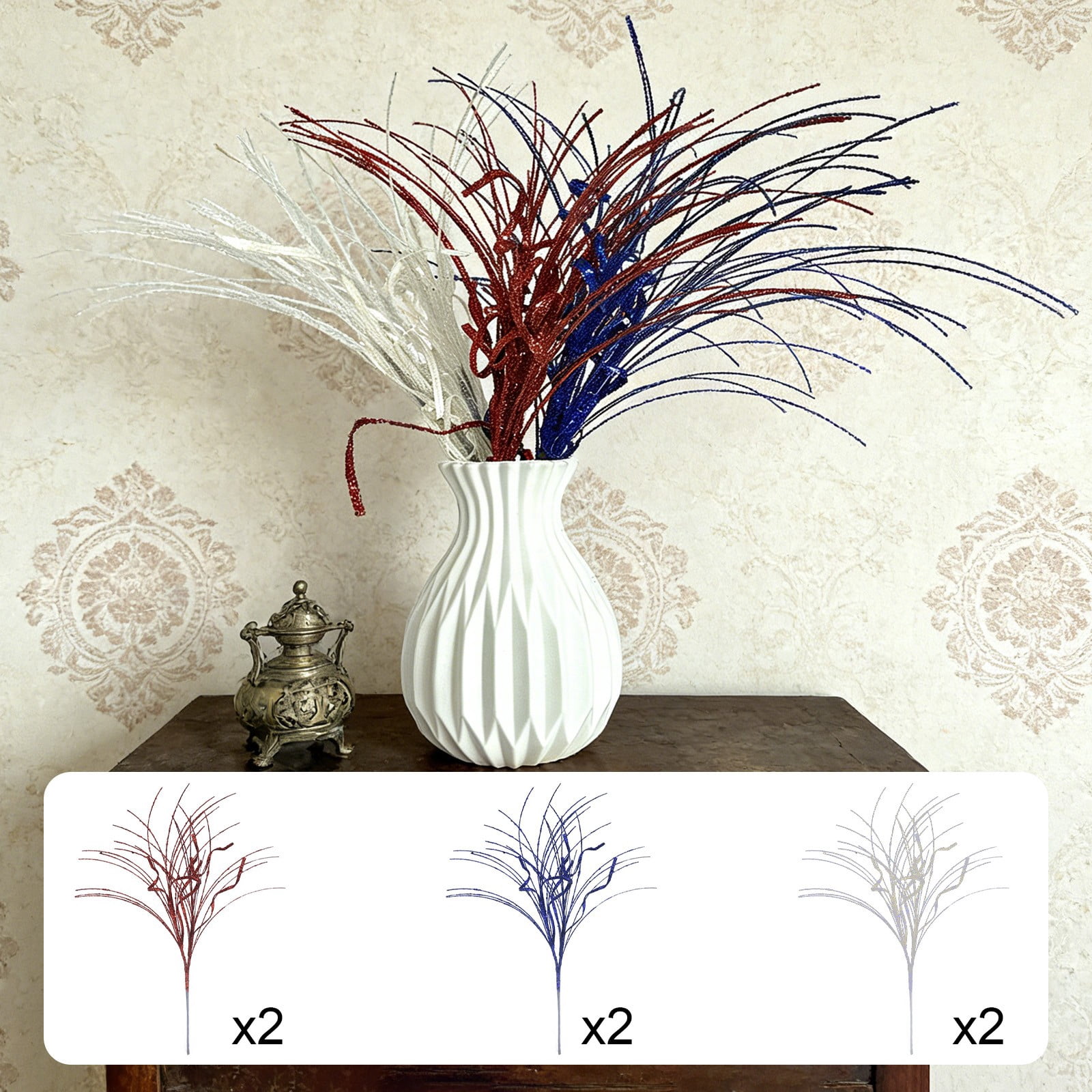AuroraX Decorative Vase Party Vase Patriotic with Gold Accents Celebration Red White and Blue Party Decorations