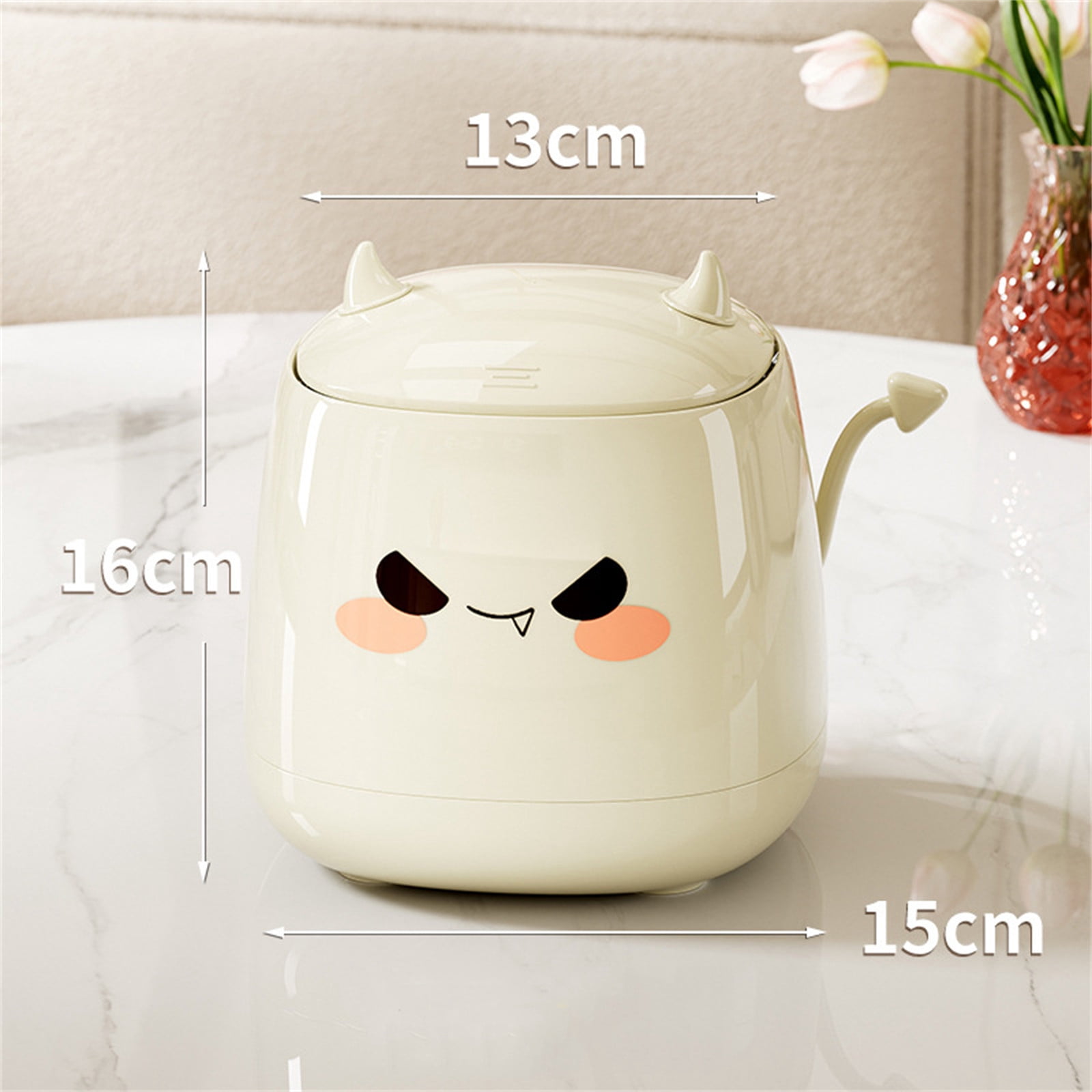 AuroraX Desk Trash Can with Lid 2.6L Small Stylish White Cute Devil ...