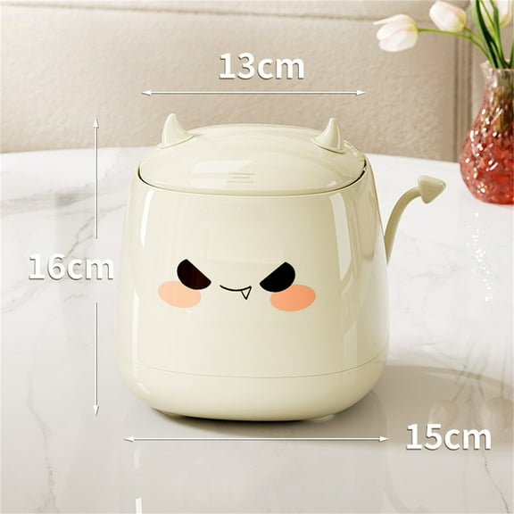 AuroraX Desk Trash Can with Lid 2.6L Small Stylish White Cute Devil Garbage Can Art Deco Plastic Garbage Bin for Home Bedroom Dormitory Office