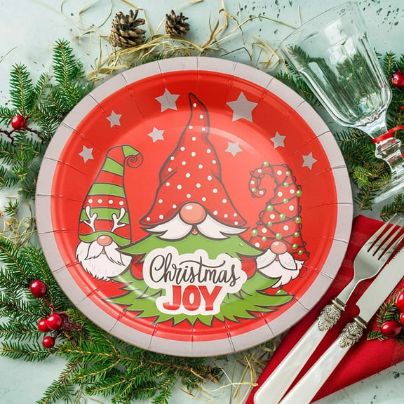 AuroraX Disposable Christmas Paper Plates 7 Inch Compostable Dinner Plates Biodegradable 10 Pcs Microwave-Safe Christmas Patterns