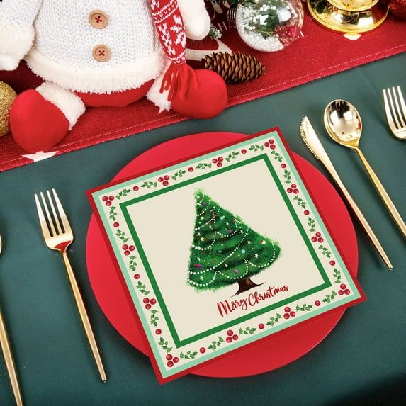 AuroraX Disposable Dinnerware Set,20 PCS Christmas Tree Themed Napkins Disposable Cutlery Sets,Eco-Friendly Kitchen Dinnerware Christmas Party Favors Serve 10 (20 PCS Napkins)