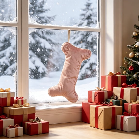 AuroraX Dog Toys for Small Dogs Christmas Fleece Christmas Stocking Decoration for Pets Bone Plush Cute Festive Christmas Pet Decorations for Home Pink National Dog Day International Cat Day