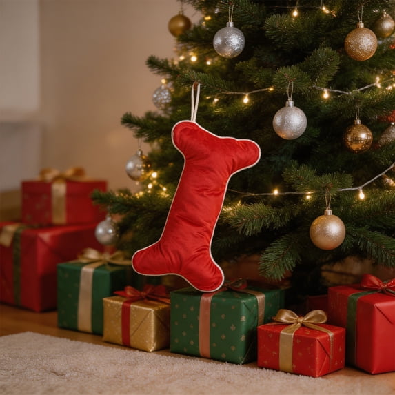 AuroraX Dog Toys for Small Dogs Christmas Fleece Christmas Stocking Decoration for Pets Plush Cute Bone Festive Christmas Pet Decorations for Home Red National Dog Day International Cat Day