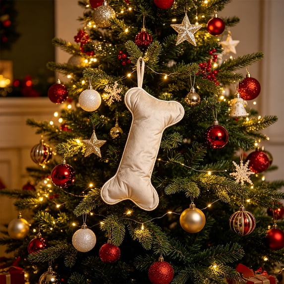 AuroraX Dog Toys for Small Dogs Christmas Fleece Christmas Stocking Decoration for Pets Plush Cute Festive Bone Christmas Pet Decorations for Home Beige National Dog Day International Cat Day