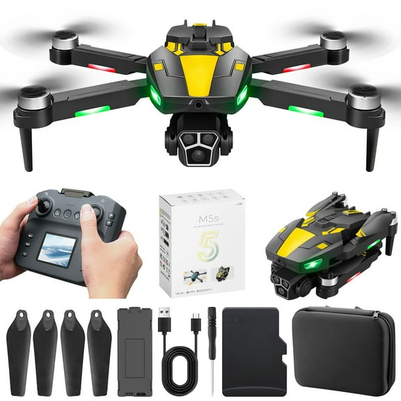 AuroraX Drone with Screen Built Into The Controller and Camera Fpv 1080p Brushless Hover Drones with Memory Support Alerts 3d Flips 3 Speed Modes Foldable Quadcopter Toy Gift for Adults & Boys Girls