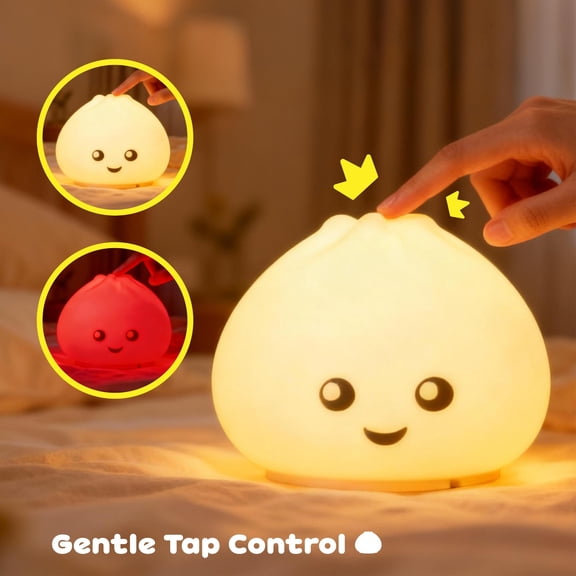 AuroraX Dumpling Night Light Color Changing Silicone Lamp USB Rechargeable Soft Glow Compact Easy to Use Portable Touch Night Light White