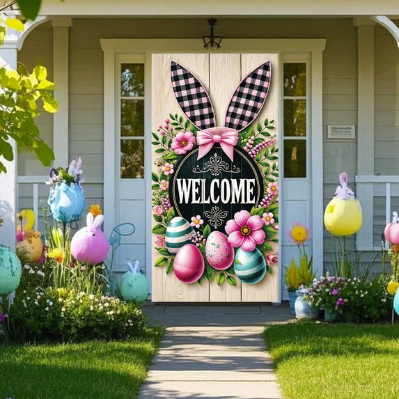 AuroraX Easter Door Cover 71" x 35" Cute Bunny Banner for Front Door Happy Spring Decor for Indoor & Outdoor Party