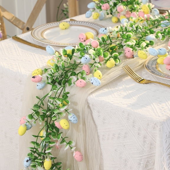 AuroraX Easter Egg and Eucalyptus Garland 6.9 Ft Artificial Greenery Vine with Colorful Pastel Eggs for Mantel, Stairs and Front Door Decor