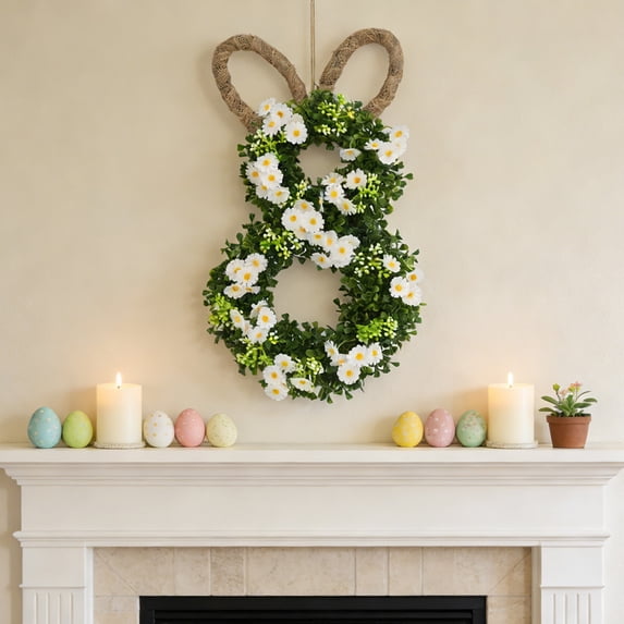 AuroraX Easter Wreath Easter Decorations,Home Decoration Door Hanging Bunny Ear Floral Arrangement Easter Door Decor,Front Door Spring Holiday Seasonal Display Festive Home