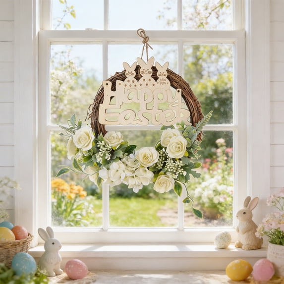 AuroraX Easter Wreath for Front Door,Lent Small Outdoor Decoration White