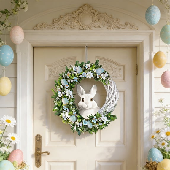 AuroraX Easter Wreaths Bunny Wreath,Lent Outdoor Small Decoration Blue