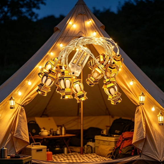 AuroraX Eid Mubarak Decorative Curtain Lights Battery Operated Mini String Lights Warm Gold 10 Bulbs 5.4 Feet LED Indoor Party String Lights Gold