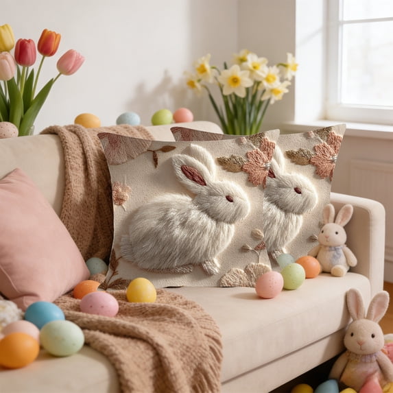 AuroraX Embroidered Easter Throw Pillow Covers 18x18 Inch Boho Spring Square Bunny Rabbits Sheep Duck Floral Decorative Pillow Covers Outdoor Cushion Case for Couch Sofa Patio