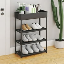 AuroraX for Entryway,Shoe Rack 4 Tiers Freestanding Large Capacity 6 Pairs Shoe Storage with Storage Tray,Shoe Rack Organizer Sturdy Front Door Black Easy-Install for Small Space