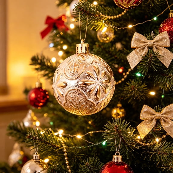 AuroraX Fabric Christmas Tree Baubles Shatterproof Christmas Tree Ornaments 12 Pack Hanging Farmhouse Rustic Christmas Holiday Decoration Gold