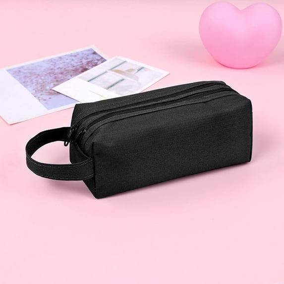 AuroraX Fabric Pencil Pouch with Handle,Large Capacity Pencil Case,Black Pen Bag