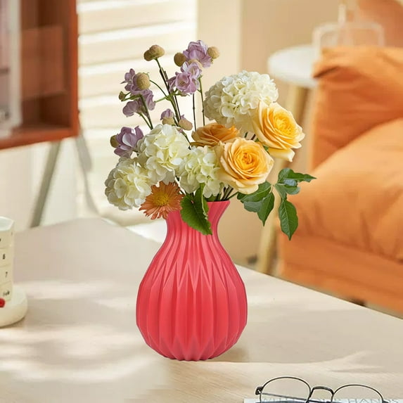 AuroraX Fall Decorations Home Vase , Red Decorative Plastic Flower Vase , Holiday Birthday Decor Birthday Gifts for Women Wife