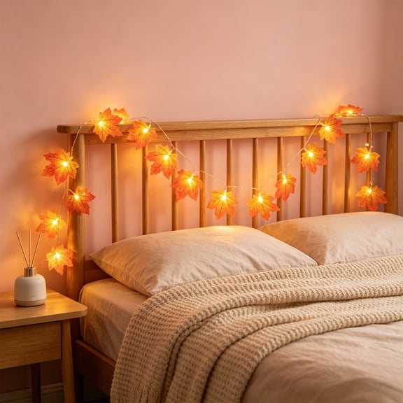 AuroraX Fall Maple Leaf String Lights Battery Operated Fall Fairy Lights 8 Flashing Modes Mantel Indoor LED Seasonal Home Decor Orange