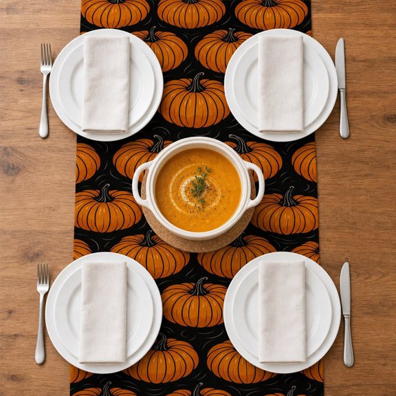 AuroraX Fall Pumpkin Table Runner Thanksgiving Long Table Decor Plaid Linen Multiple Prints Farmhouse Thanksgiving Dinner Table Decorations Black