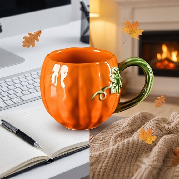 AuroraX Fall Thanksgiving Mugs Pumpkin Ceramic Coffee Mugs,Novelty Handmade Orange Funny Indoor Thanksgiving Cups Decor for Home Office Kitchen Table
