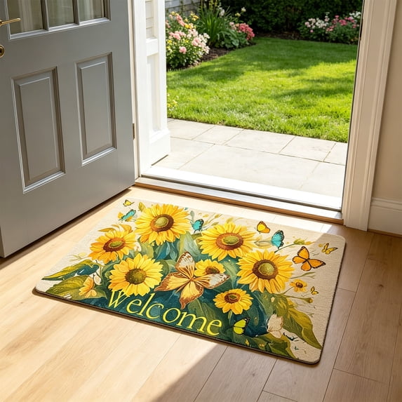 AuroraX Fall Welcome Mats for Outside Farmhouse Flowers Non Slip Front Door Mats Indoor and Outdoor Entrance Rugs for Front Door Inside