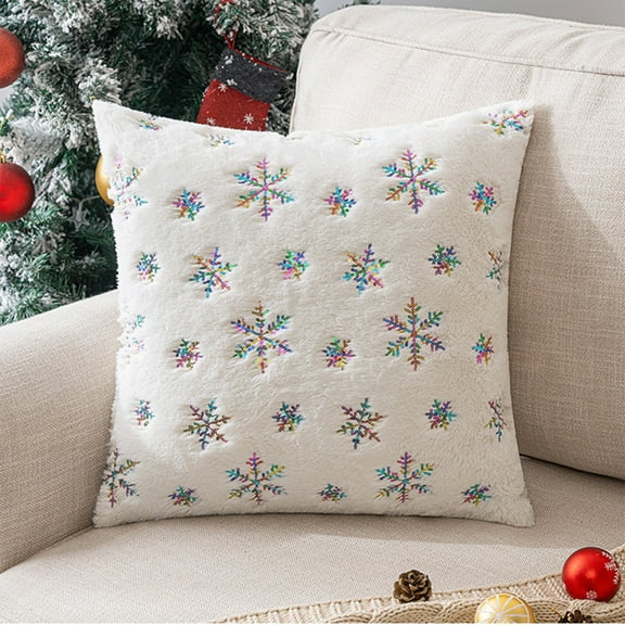 AuroraX Fancy Pillow Covers Decorative White 18x18 Inch Christmas Pillow Cases Outdoor Plush Modern Christmas Snowflakes Cushion Cases Couch,Sofa Couch Decor