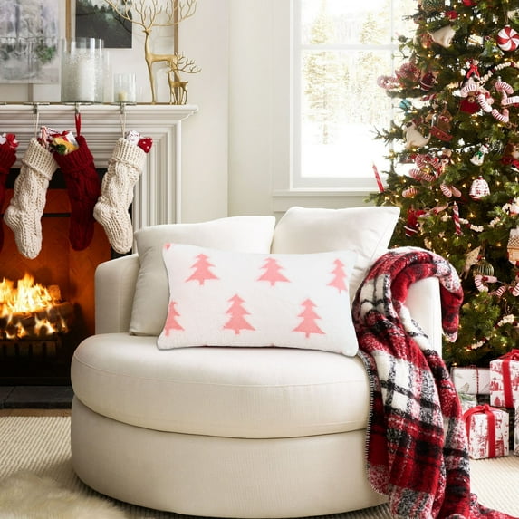 AuroraX Fancy Pillow Covers Winter Decorative Pink Christmas 11x19 Inch Pillow Cases Minimalist Outdoor Plush Christmas Tree Cushion Cover Livingroom,Room Decor