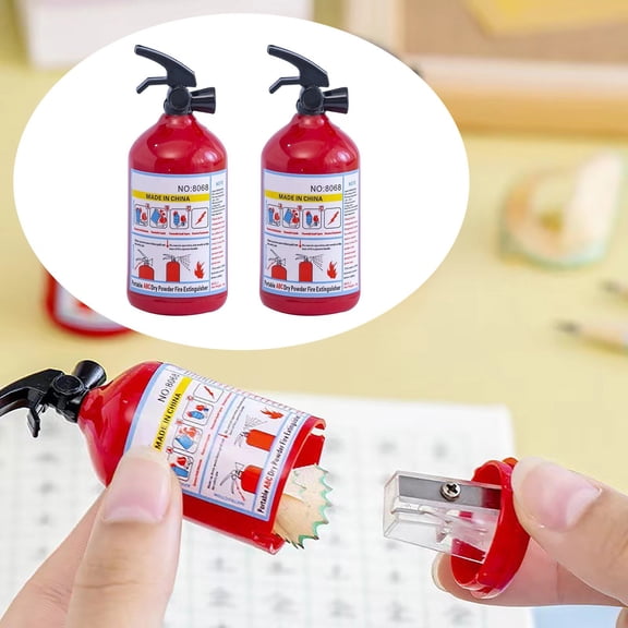 AuroraX Fire Extinguisher Pencil Sharpener Manual Novelty Single Hole Pencil Sharpener Red Plastic Mini Portable 2 Pack Pencil Sharpener