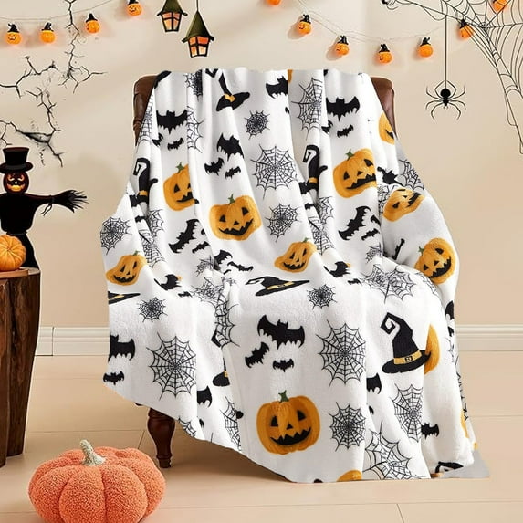 AuroraX Flannel Throw Blanket Halloween Hypoallergenic Fall Fluffy Throw Blanket Birthday Gifts for Mom Fall Women 40x50 Inches Ghost