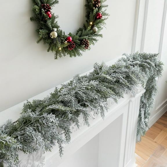 AuroraX Flocked Rattan Christmas Garland Simulated Needle Garland Decor Artificial Faux Real Touch Indoor Outdoor Seasonal Garland for Home White