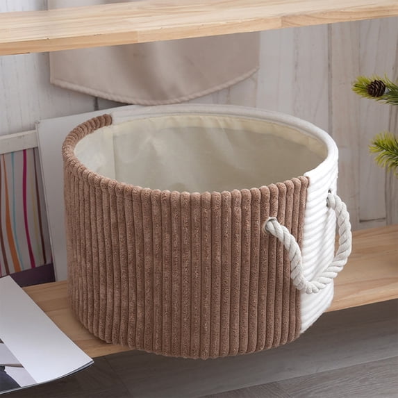 AuroraX Foldable Laundry Basket with Handles Small Quilted Canvas Laundry Basket for Organizer Cute Round Brown Decorative Storage Hamper for Dirty Clothes Blanket Toy
