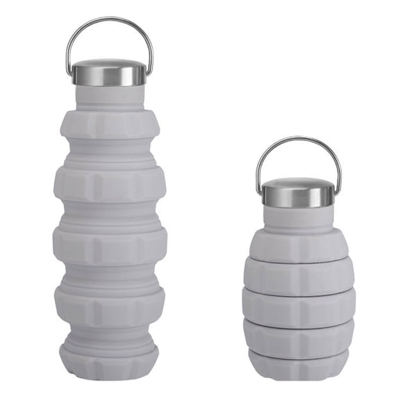 AuroraX Foldable Water Bottles 16 oz Portable Cups with Carry Handle,Sports Camping Travel Leakproof Water Cup(Gray)