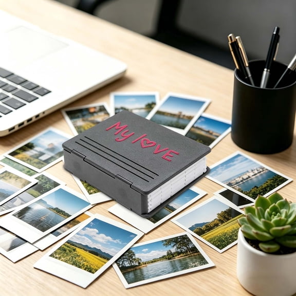 AuroraX Folding Mini Photo Album Portable Photo Organizer Lace Ribbon Tie DIY Scrapbook Travel Size for 3 Inch Photos Black