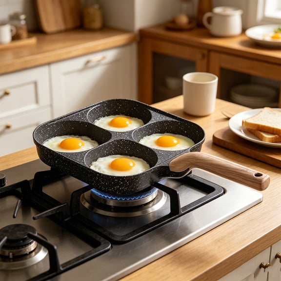AuroraX Four Hole Nonstick Frying Pan Egg Hamburger Nonstick Pan Deepened Maifan Home Kitchen Easy Clean Versatile Deep Pan for Breakfast Cooking Black