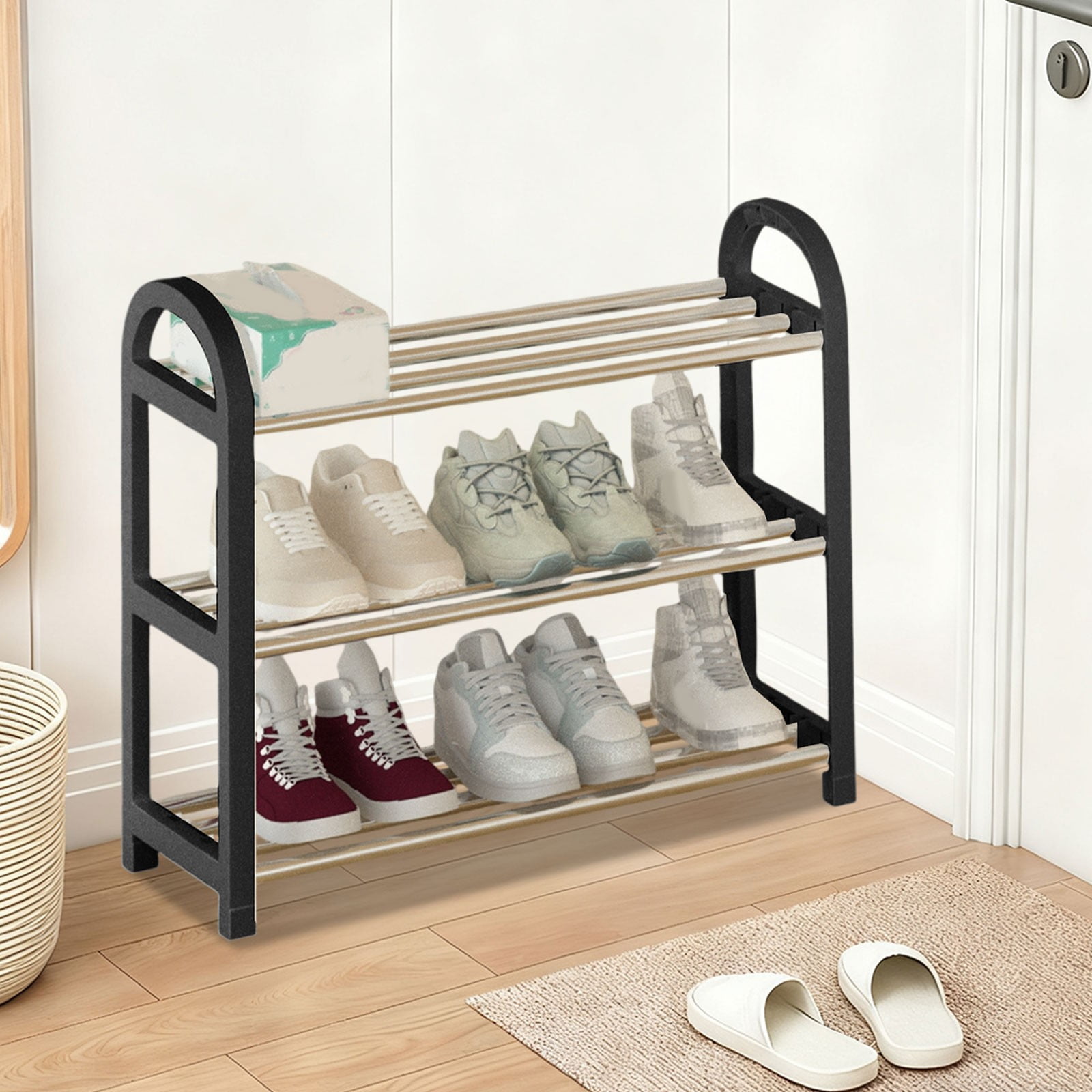 AuroraX Freestanding Shoe Rack Hold 9 Pairs 3 Tiers for Entryway,Wide ...
