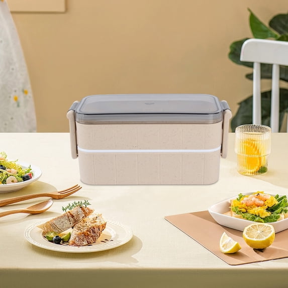 AuroraX Freezable Lunch Box Containers 35 oz Airtight Cute Double-Layer Portable Plastic Lunch Box for Men Women Beige BPA-Free Microwave Safe Stackable Food Storage Boxes for Work School Picnic