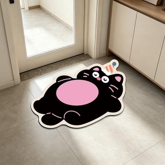 AuroraX Front Door Mats Indoor and Outdoor Cute Bear Heavy Duty Black Non Slip Funny Fall Door Mats for Outside Entry Diatomite Front Door Rug Indoor Entrance