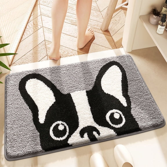 AuroraX Front Door Mats Indoor Rectangular Gray Doorway Non-Slip Seasons Entry Rug,Cute Dog 16x24 inch