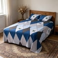 thumbnail image 1 of AuroraX Full Size Bed Sheets Flat Sheets Cooling,Sold Separately Blue Geometric Print Double Bed Sheet for Summer, 1 of 7