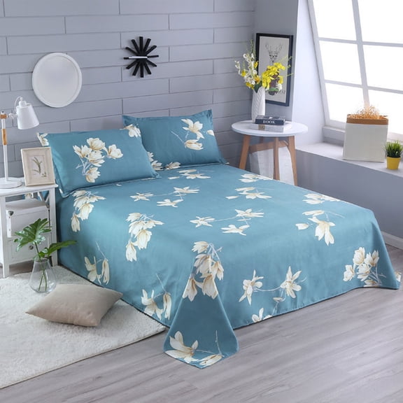 AuroraX Full Size Flat Sheets for Adult,Sold Separately Floral Patterned Blue Printed Single Bed Sheets
