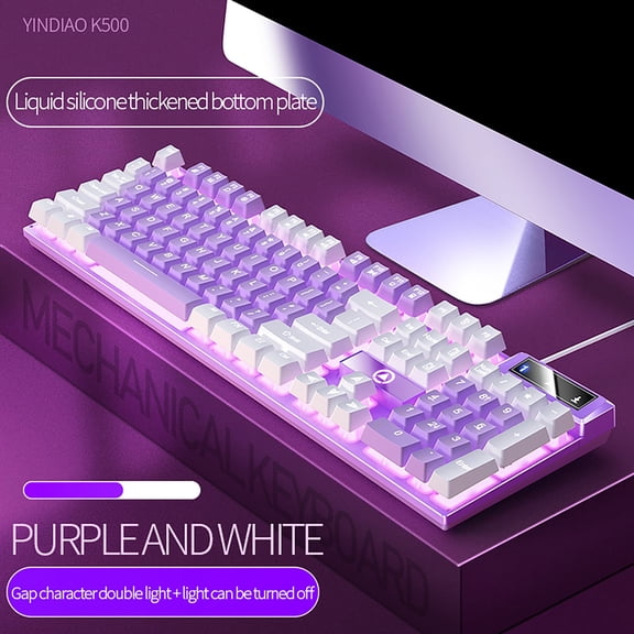 AuroraX Gaming Keyboard Mechanical Keyboard LED Backlit Wired USB Slim Ergonomic Computer Accessories for Desk Purple