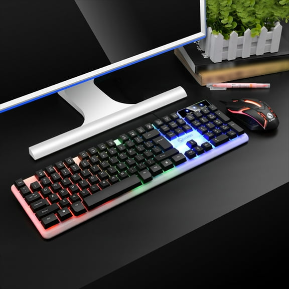 AuroraX Gaming Keyboards for Computers Gaming Keyboard Sets with RGB Backlit,Mechanical Feel,Wired,and with Gaming Mouse for Computer Accessories Black