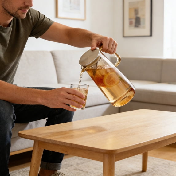 AuroraX Glass Pitcher with Lid and Handle 32oz for Fridge for Sun Tea Hot and Cold Filtered Water Pitcher Glass with Spout for Drinking Water for Refrigerator Ice Tea Pitcher BPA Free Airtight Brown