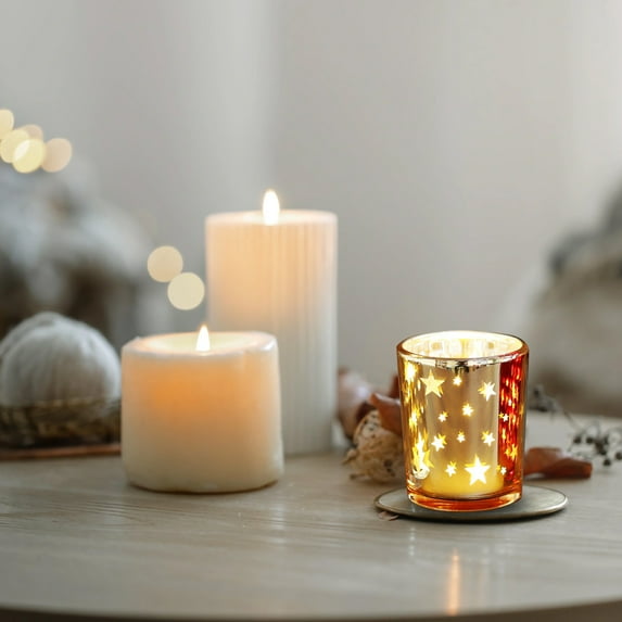 AuroraX Glass Votive Candle Holder Rustic Gold Tealight Candle Holder Romantic Decorative Vintage Creative Valentines Day Candle Jar Gifts for Table Centerpieces Dining Wedding Christmas Decor