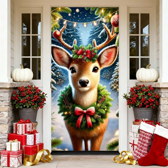 AuroraX Gnome Christmas Decorations,71x35 inch Door Cover Fade Proof Personalized Wall Decals,Christmas Front Door Home No Drilling Required Bedroom Decorations