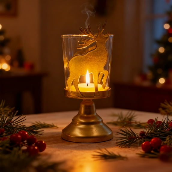 AuroraX Gold Tealight Candle Holder Hurricane Vintage Candle Holder,Decorative Candle Jar,Table Centerpiece Bedroom Home Decor