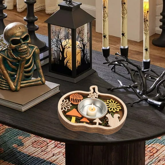 AuroraX Gold Votive Candle Holder Creative Wooden Maple Leaf Tealight Candle Holders Decorative Rustic Vintage Sculpture Candle Holder Gifts for Table Centerpieces Dining Wedding Halloween Decor